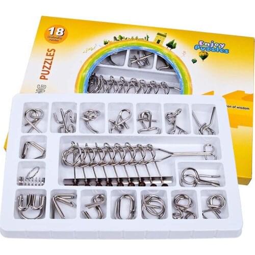 8 Pcs/Set 3D Metal Puzzle Classic IQ Montessori Metal Wire Puzzle Reliever Toys Magic Rings Puzzles for 6 Years Old Adult Gift