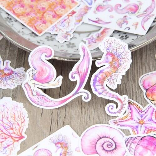 Watercolor Beautiful Pink Mermaid Marine Animals Shells Handmade Scrapbooking Stickers Diary DIY Craft for Phone Case Laptop