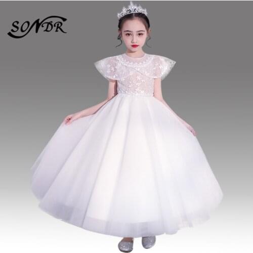 White Flower Girl Dress for Weddings HT133 Summer Embroidery Lace Flower Girl Pageant Ball Gowns Elegant Princess Dresses