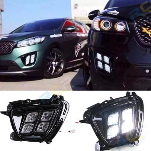 Fast Free Shipping! Super Bright 4-LED DRL For 2015 KIA Sorento Daytime Running Lights With Black Bezel Fog Lamps