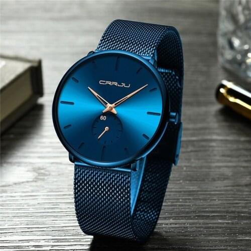 Chronograph Men Watches Quartz Sport Blue Steel Strip Waterproof Unisex Ultra Thin Creative Lover Wristwatch Relojes Para Hombre