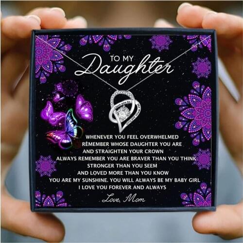 To My Daughter Necklace for Women "i love you to the moon and back" Heart Pendant Necklace Family Jewelry Birthday Gift from Mom