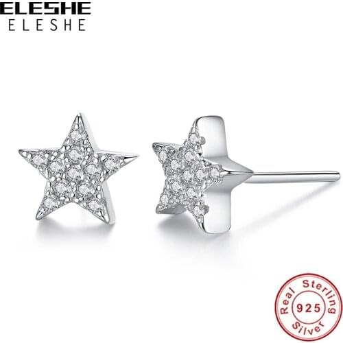 ELESHE Luxury Wishing Moon Star Austrian Crystal 925 Sterling Silver Stud Earrings Jewelry for Women Children Boucle D'oreille