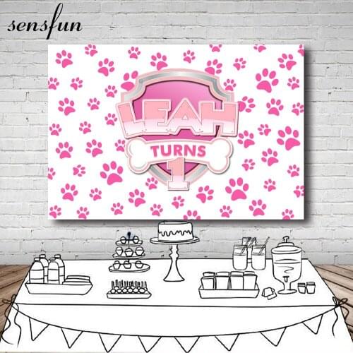 Sensfun Backdrop Curtain Dog Sky Paw Children 1st Birthday Baby Shower Party Photozone Photo Studio Background Photography