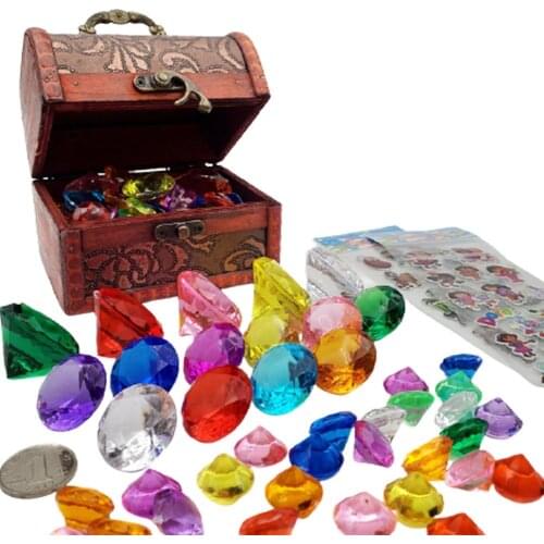 Stones Decoration Diving Gems Pool Toys Set Kids Gems Toy With Pirate Treasure Box Aquarium Ornaments Decoration Gifts Box
