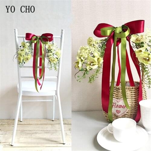 YO CHO DIY artificial satin flowers yellow Butterfly Orchid chair back flower wdding home decoration accessories wedding flower