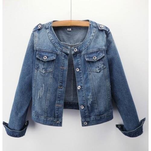 2020 Autumn Denim Jacket Women Plus Size Long Sleeve Jeans Jacket Short Womens O Neck Coats Jacket Elastic Short Base Coats