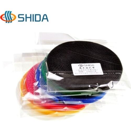 10mm Width 5 meters Cable Ties Roll Tapes Colorful Magic Nylon Hook and Loop Strap Fastening Tapes for Wire Management