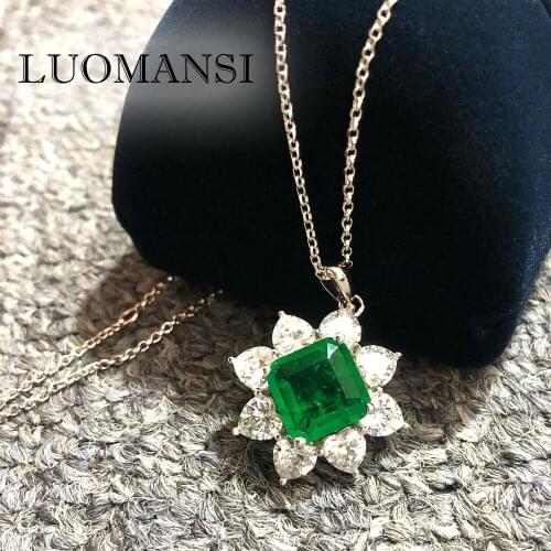 Luomansi Emerald Box Necklace Petal AAA+ Zircon Pendant Luxury Woman Party Jewelry Accessories