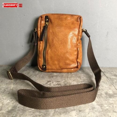 2021 New Retro Handmade Mens Shoulder Bag Genuine Leather Messenger Bag Cowhide Personality Tide Small Bag Men Crossbody Bags