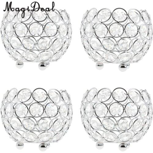 Set of 4pcs Silver Votive Crystal Candle Holders Home Wedding Banquet Candlestick Tabletop Decorative Centerpiece
