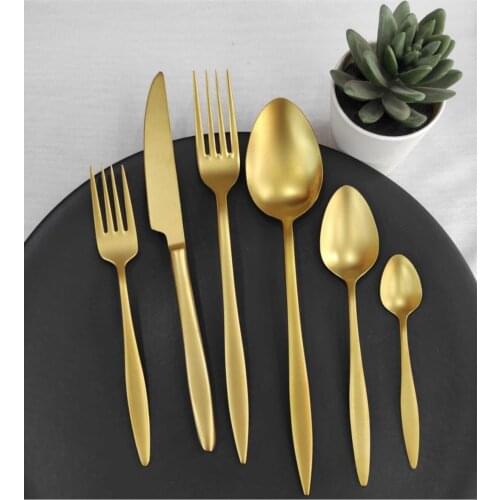 Mat Gold Titanium Fork Spoon Set 36 Piece