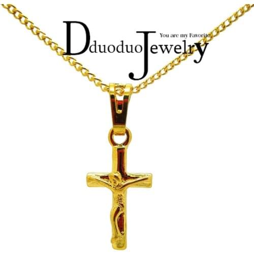 24 Gold-Color Small size Crucifix Cross Pendant for Necklace Christian mens and womans Unisex jewelry