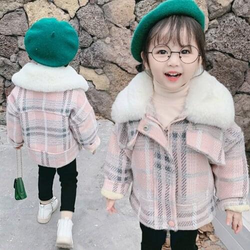 Girls faux fur collar and cotton coat
