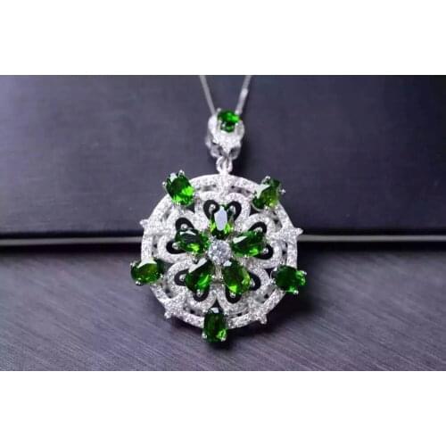 Natural green diopside stone pendant S925 silver Natural gemstone Pendant Necklace trendy ball Ferris wheel women girl jewelry