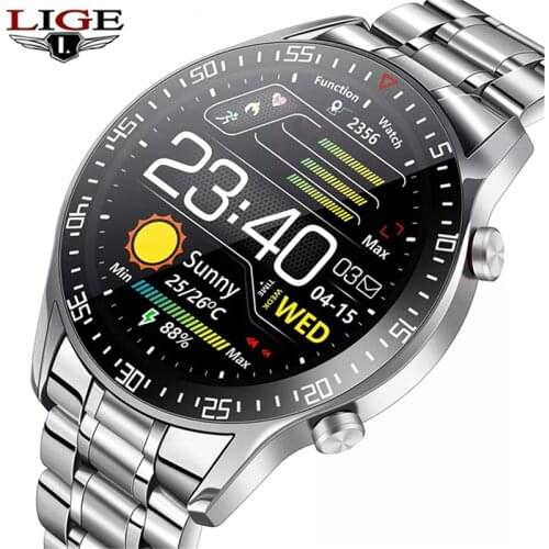 LIGE New 2021 HD Full Circle Touch Screen Mens Smart Watches IP68 Waterproof Sports Fitness Watch Fashion Smart Watch For Men