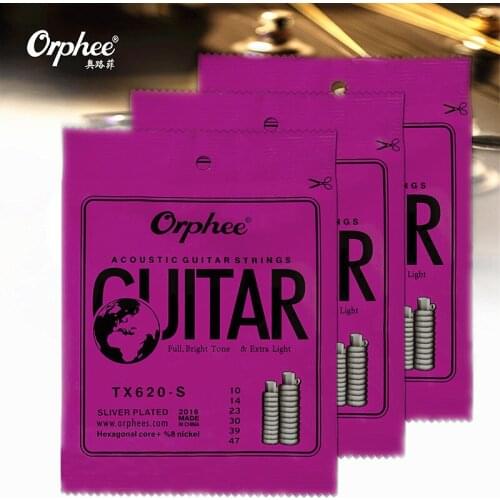 Orphee 010-047 Acoustic Guitar Strings Silver Plated Anti-Rust Hexagonal core+8% Nickel Extra Light guitar accessories 3sets/lot