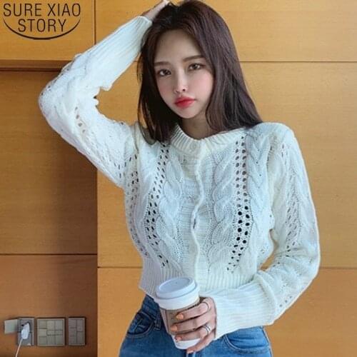 Sexy Hollow Sweater Vintage Knit Cardigan Women Pullovers Autumn and Winter Fashion Wool Sweater Long Sleeve Warm Sweaters 16040