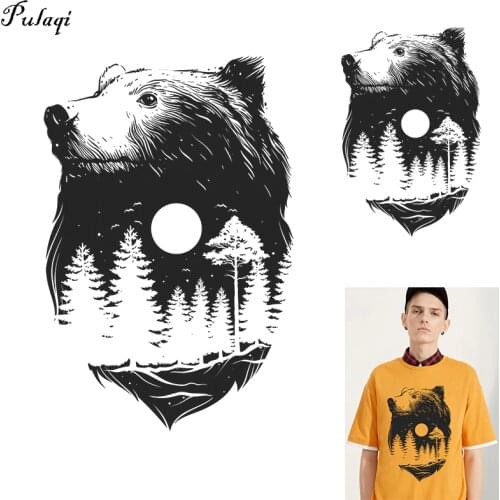 Pulaqi Iron On Transfers Cool Animal Patches For Clothing Stickers Black Bear Heat Thermal Transfer Patch Badge on Clothes Decor