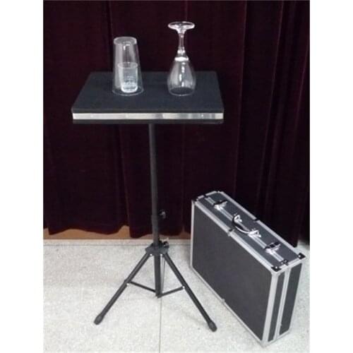 Magic Tricks Coin in Glass and Glass Breaking Table with Case & Table Base Stage Magic/Electronic Magic Mentalism