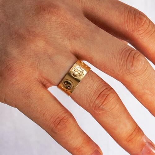 ZWC 2021 Chinese Style High Quality Gossip Yin And Yang Tai Chi Ring For Men And Women 20mm Gold Geometric Metal Ring Gift