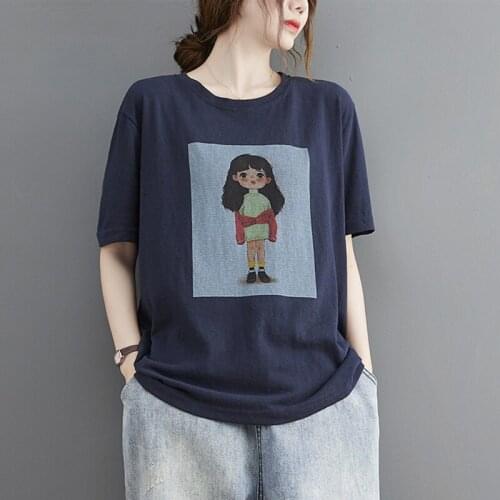 Women Summer Cotton Casual T-shirts New Arrival 2021 Simple Style O-neck Cartoon Print Loose Female Short Sleeve Tops Tees B758