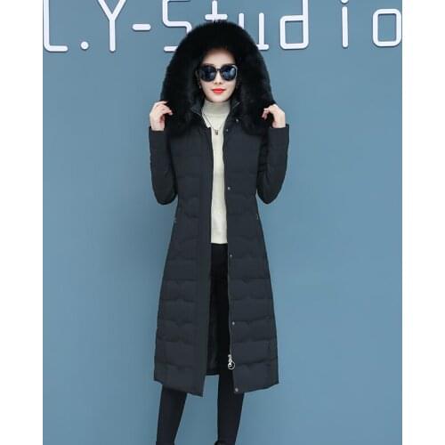 Women Slim Long Parkas Thicken Cotton Padded Quilted Ladies Casual Winter Jackets Hooded with Fur Warm Overcoat for Female
