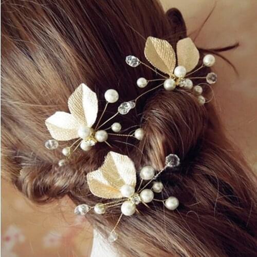 Woman Leaves Pearl Hairpins Metal Barrette Clip Wedding Bridal Hair Jewelry Accessories Hairstyle Design Tools