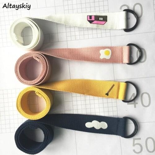 Belts Women Korean Harajuku BF Funny Cartoon Printed Candy Color Couples Canvas Belt Double-ring Buckle Womens High Quality Chic