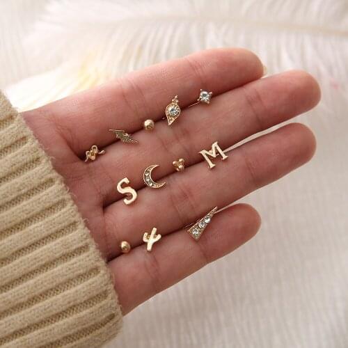 Fashion Jewelry Cactus Earrings 2021 Letter Earrings for Women Inlaid Zircon 12 Pieces Set Jewelry Wholesale Kolczyki Pendientes