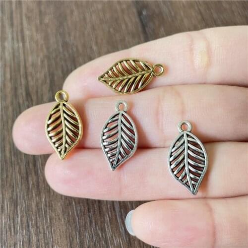 30pcs 10mm*19mm popular European and American leaves small pendant DIY handmade bracelet Necklace Jewelry accessories