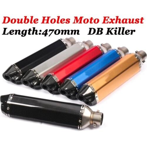 470mm Motorcycle GP Exhaust Escape Moto Modified Double Hole Muffler With DB Killer For Versys650 GSXS750 GSXR600 K6 K7 MT07 09