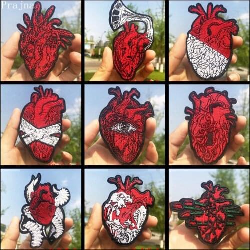 Prajna Anatomical Heart Patch Hippie Stickers Iron On Embroidered Patches For Clothes Stripes Human Organs Applique Badge Stripe