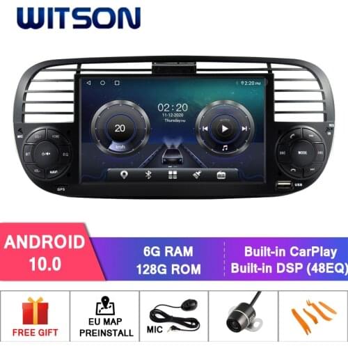 WITSON Android 10 CAR RADIO for FIAT 500 BLACK COLOR 2GB RAM 16GB FLASH GPS AUTO STEREO NAVIGATION+DAB+OBD+TPMS+DVR+WIFI
