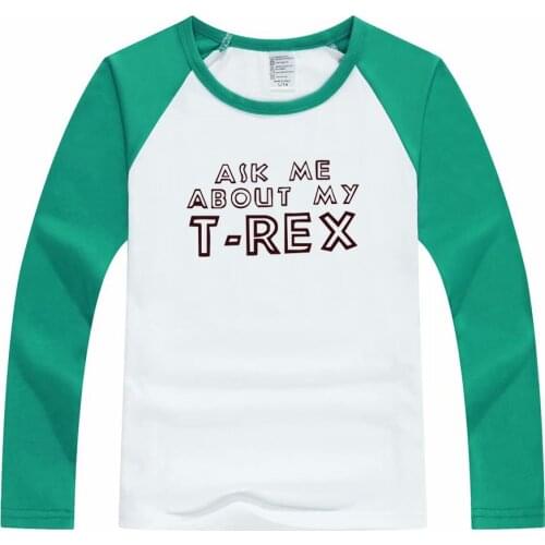 Ask Me About My T Rex Flip T Shirt Kids Funny Shirt Childrens Long Sleeve T-Shirt Tops Kids Big Child Clothing