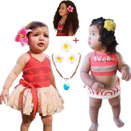 Princess Moana Cosplay Costume for kids Vaiana dress Birthday Infant Backless Moana Dress 1-5 Years Kids Fancy Fairy Beachwear