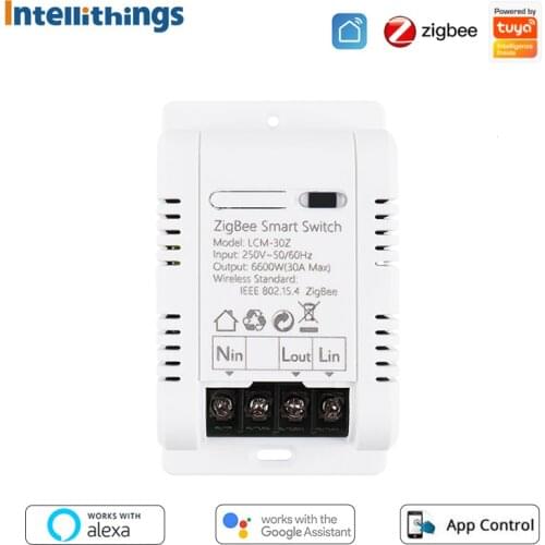 Intellithings Zigbee 30A Smart Switch Relay Circuit Breaker Alexa Google Home Voice Control Tuya Smart Life App Light Switch
