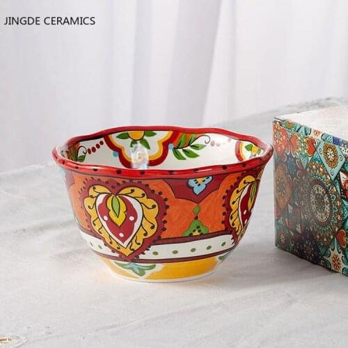 Hand-painted flowers ceramic bowl Cartoon Creativity Bowl tableware storage decorative plate Rice Salad Noodles soup bowls