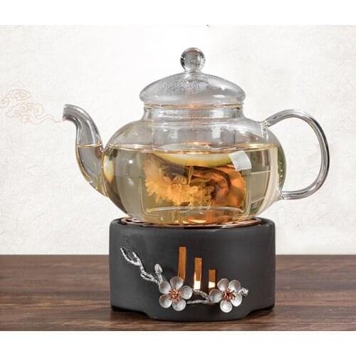 Ceramic Candle Holder Glass Teapot Heating Warmer Base Coffee Milk Flower Tea Warm Stove Plum Blossom Teaware Insulation Holder