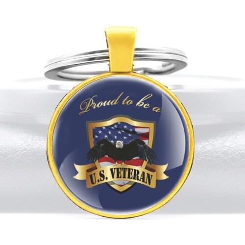 Classic Gold Color US Veteran And Eagle Design Classic Glass Dome key Chains Men Women Key Ring Jewelry Gifts