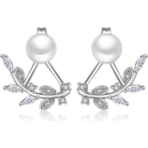 KOFSAC New Sweet Romantic Micro Inlay CZ Leaf Pearls Earring 925 Sterling Silver Earrings For Women Party Jewelry Gifts brincos