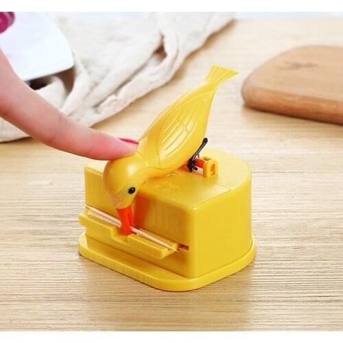 Cute Little Bird Toothpick Box Container Automatic Dispenser Press Type Cartoon Automatic Toothpick Bucket Home Decoration