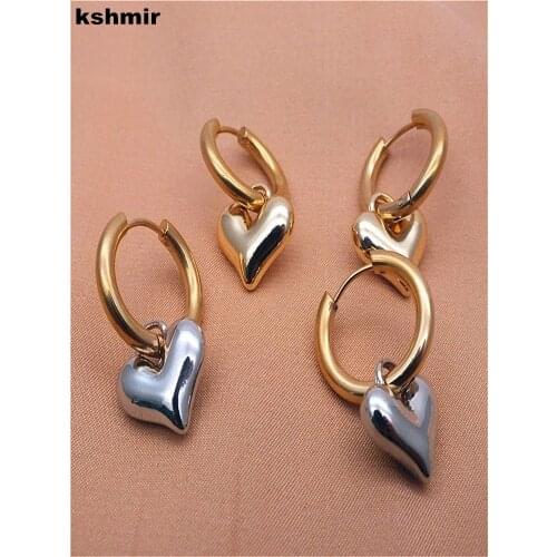 Kshmir brincos de coração do vintage metal/aço inoxidável hoop splice cobre/coração brincos femininos simples moda jóias present