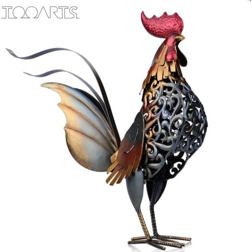 Tooarts Metal Sculpture Modern Art Handmade Carved Iron Rooster Home Garden Articles Artwork Office Desk Decoration Statues
