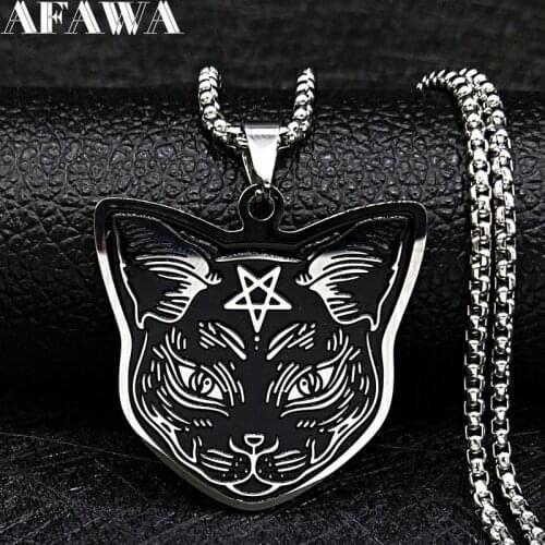 2021 Fashion Witchcraft Pentagram Cat Stainless Steel Necklace Chain Women Black Color Necklace Jewelry cadenas mujer N4080S02