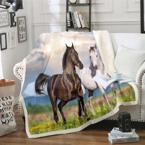 Fashion Horse Painting Art 3D Animal Print Plush Throw Sherpa Fleece Bedspread Blanket Vintage Bedding Square Picnic Wool Soft