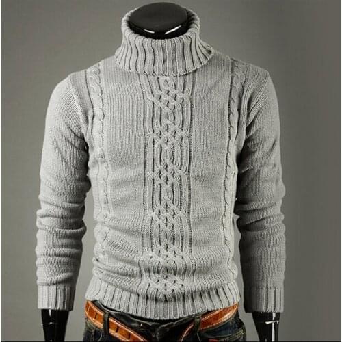 Mens Sweater High Lapel Pullover Jacquard Sweater Mens Linen Turtle Neck Sweater Men Clothes Autumn Winter Fashion Clothes
