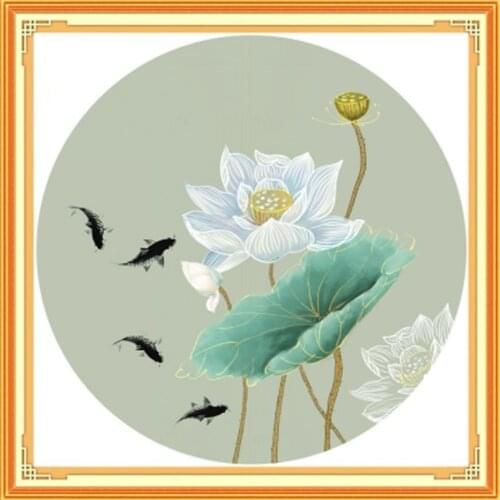 DIY New Chinese Style Lotus Fish Cross stitch Sets Printed Patterns Cross stitch kits Home Decor