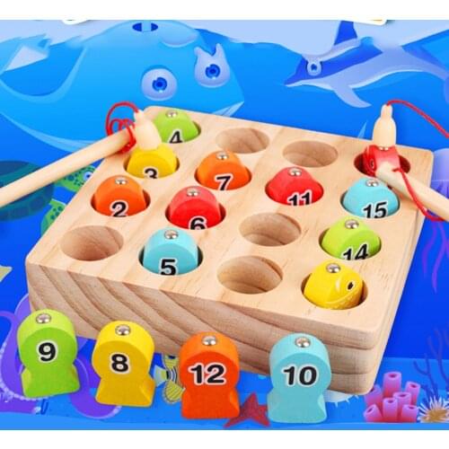 Magnetic Wooden Fishing Toy Set Fish Catching Counting Games Toys For Kids Montessori Number Cognition Preschool Gift