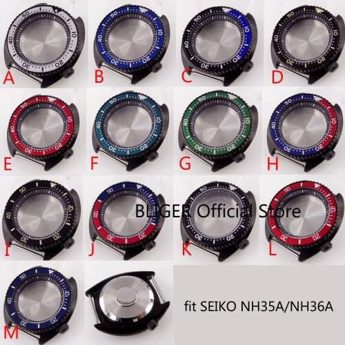 BLIGER New fit NH35A NH36A PVD Black 45mm Watch Case Chapter Ring Mineral Glass Unidrectional Bezel Ring Alloy Insert